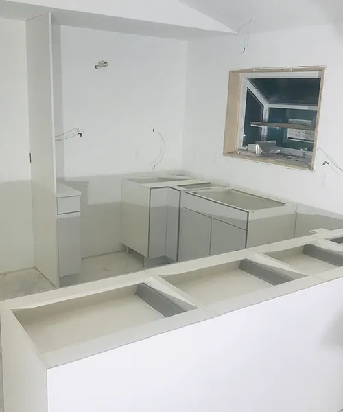 Kitchen Cabinet Demolition, New Cabinet, Stone Installation-Water Fall in Kent 